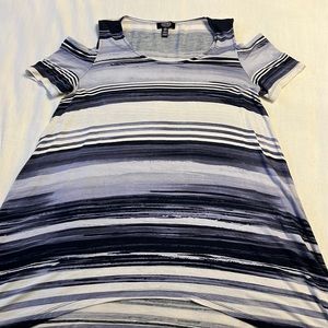 Jones New York Blue/White Striped Cold-Shoulder Shirt